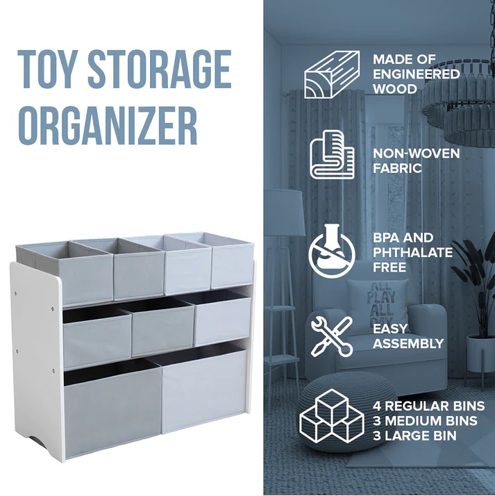 Organizator Lemn Ginger Home 9 Cutii, Alb-Gri - imagine 2