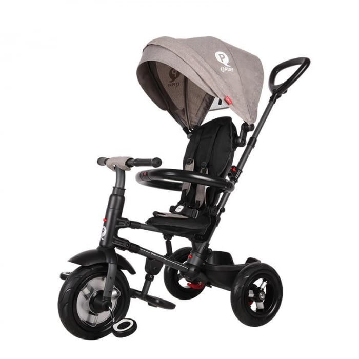 Tricicleta Qplay Rito Rubber Gri | Plimbări Sigure
