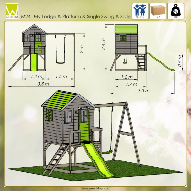 Casuta Gradina Lime Lodge cu Tobogan si Leagan Wendi Toys - imagine 2