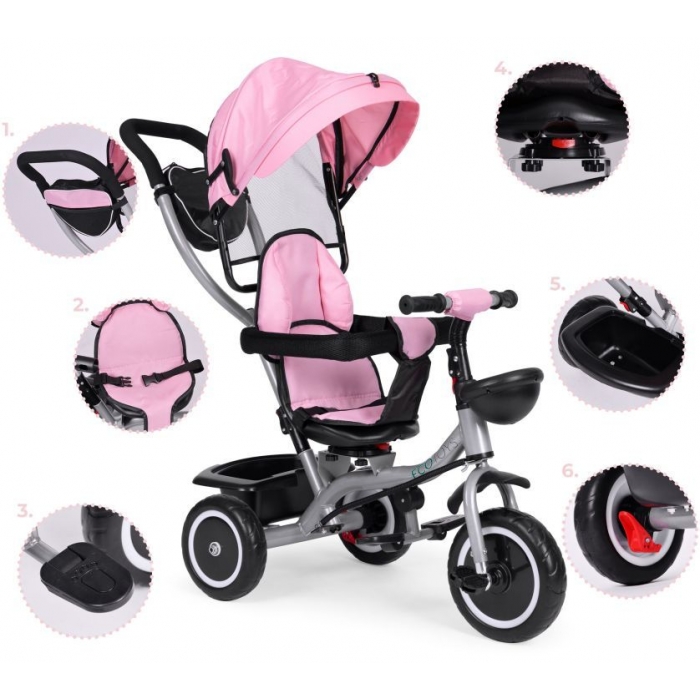Tricicleta Ecotoys 2in1 Scaun Rotativ 360° Roz - imagine 7