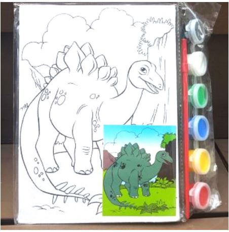 Set Pictură Pânză Dinozaur cu Pensule și 6 Culori