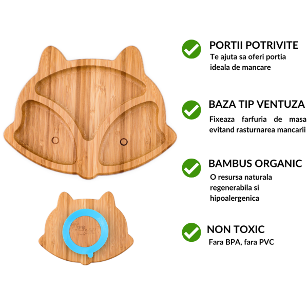 Farfurie Bambus Oaki cu Ventuză Roz