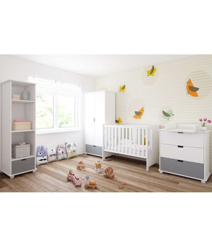 Patut Nichiduta Birds White, 3 nivele, 120x60 cm - imagine 3