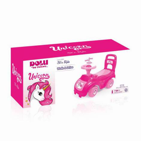 Dolu Prima mea masinuta roz Unicorn, cu spatar si claxon - imagine 4
