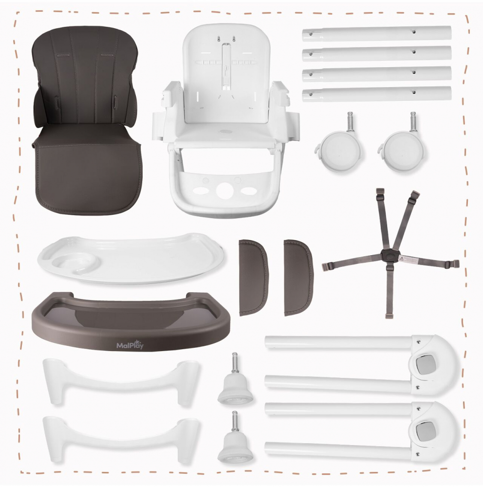 Scaun de masa 2in1 Malplay Deli Grey, pliabil cu roti - imagine 7