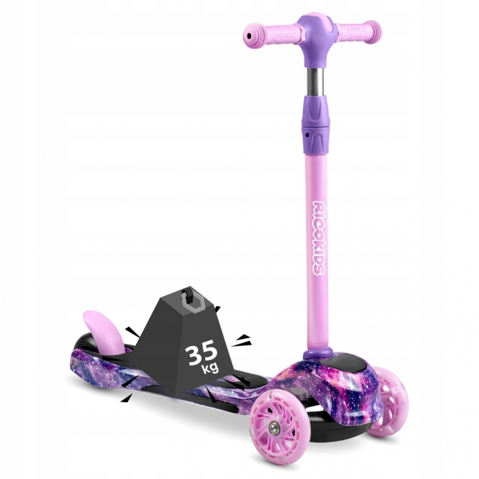 Trotineta Ricokids Piko LED Roz, Aluminiu, Reglabila