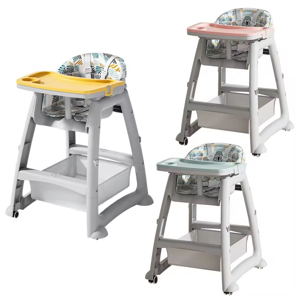 Scaun masă Little Mom Green multifuncțional cu roti