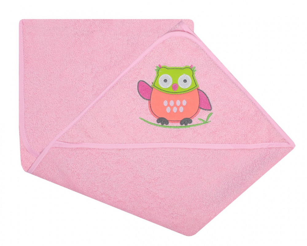 Prosop cu gluga Duetbaby Bumbac 80x80 Pink Owl