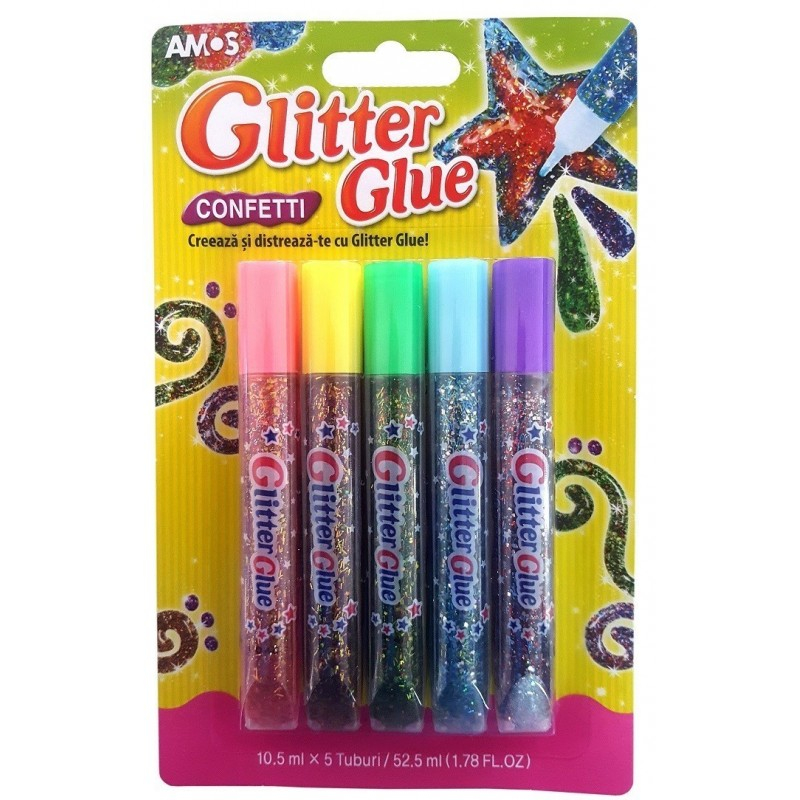 Set Lipici Sclipici cu Confetti Amos, 5 Culori