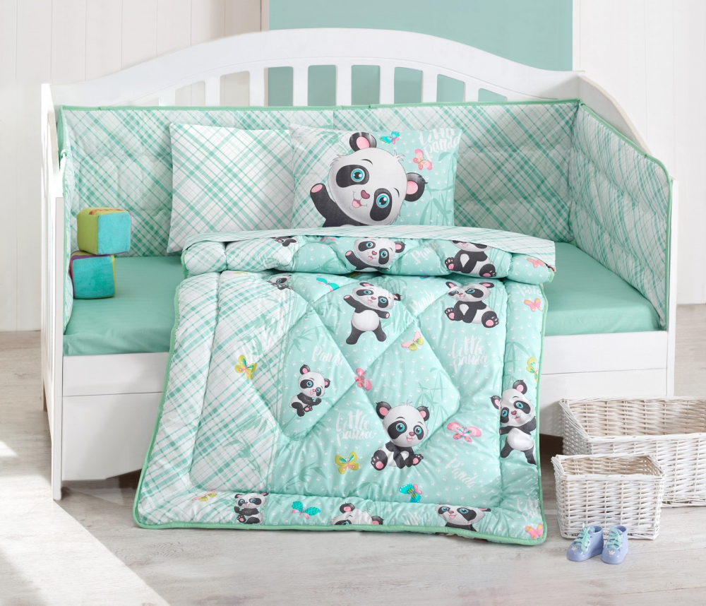 Lenjerie pat 6 piese Cotton Box Panda Mint - imagine 2