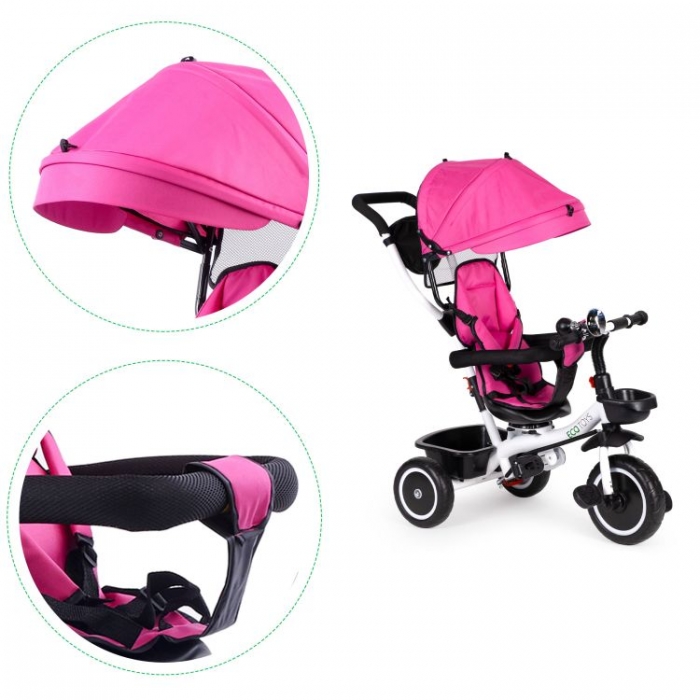 Tricicleta Ecotoys Roz, Scaun Reversibil, Siguranță - imagine 7
