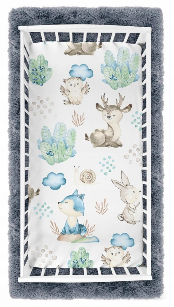 Cearceaf Babymam 160x80 cm Blue Forest Animals - imagine 2