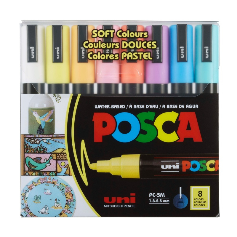 Set 8 Markere POSCA PC-5M Pastelate, Varf Mediu
