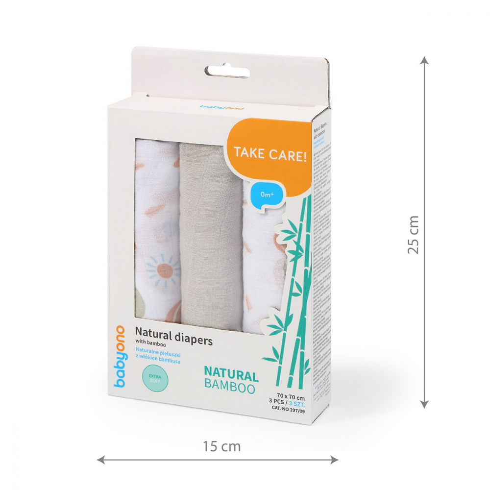 Set 3 scutece Babyono Bambus, 09 Gri - imagine 2