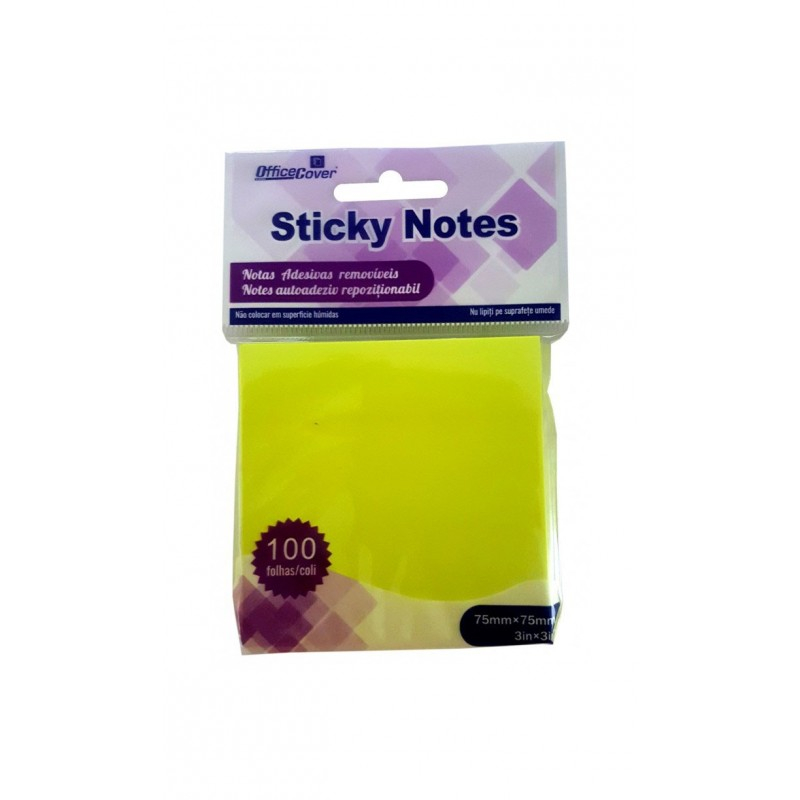 Notes Adeziv Office Cover, 75x75mm, Galben Neon