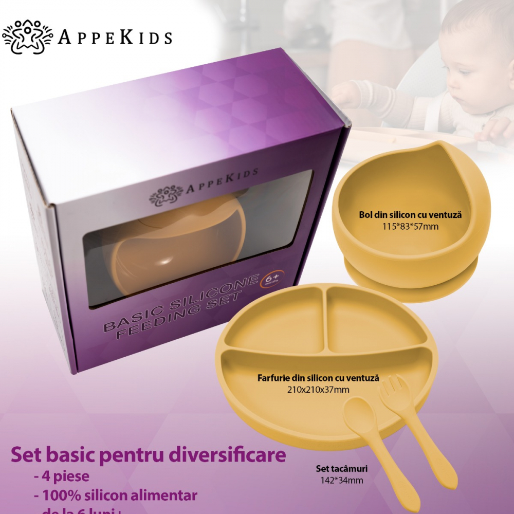 Set Diversificare AppeKids Silicon Basic Honey, 4 Piese - imagine 2