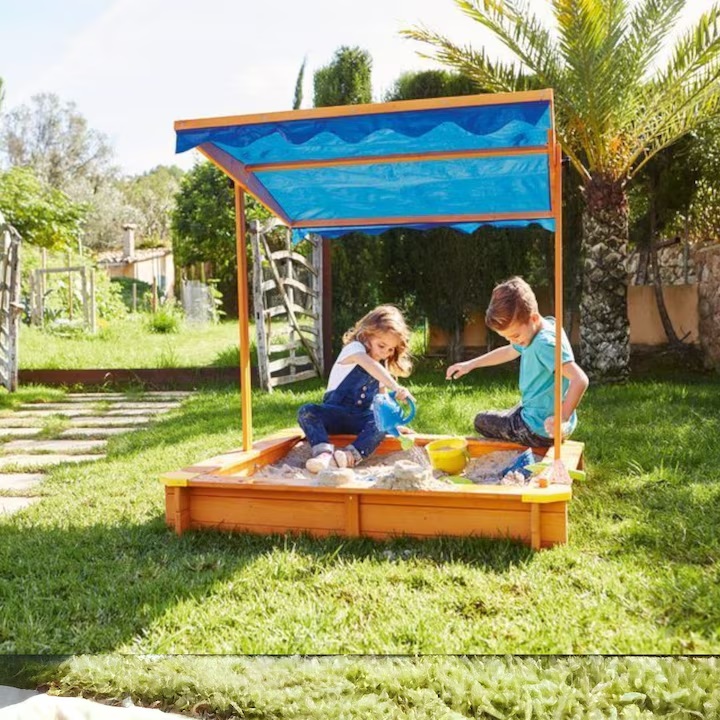 Cutie de nisip Ginger Home Blue cu copertină, 117x117 cm - imagine 6