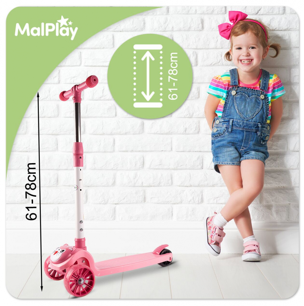 Trotineta 2 in 1 Malplay cu scaun, LED Pink Kitty - imagine 3