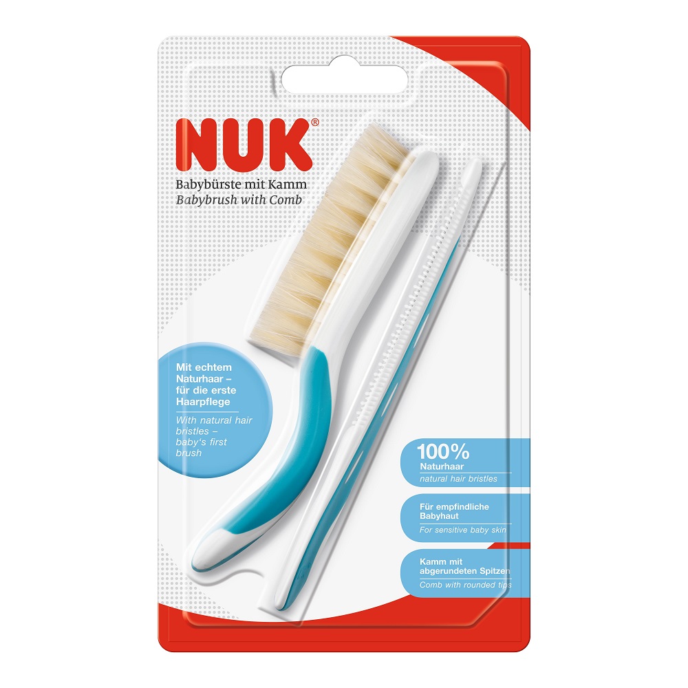 Set NUK Perie Păr Natural și Piepten Albastru
