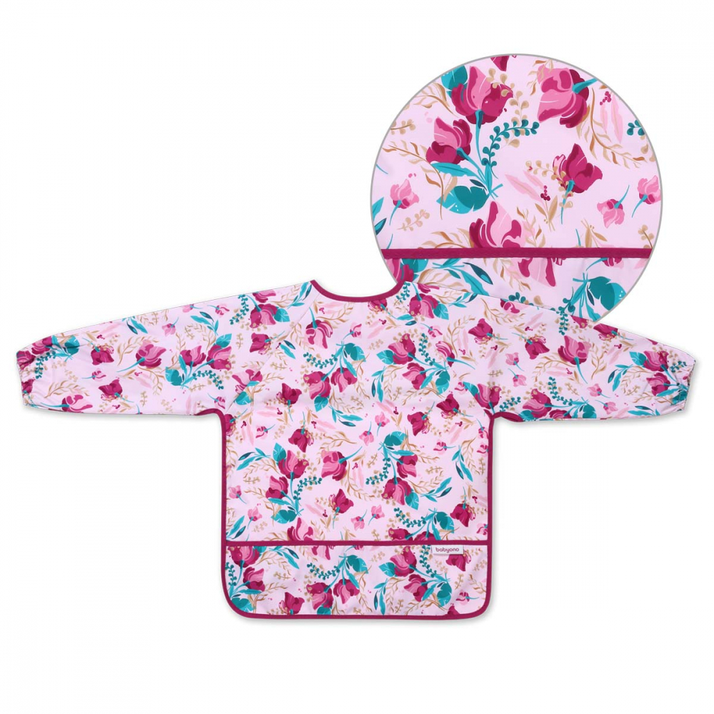 Baveta Babyono cu mânecă lungă, model floral - imagine 4