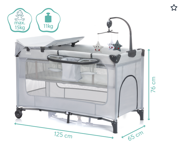 Patut pliabil Fillikid Capri Grey multifuncțional - imagine 5