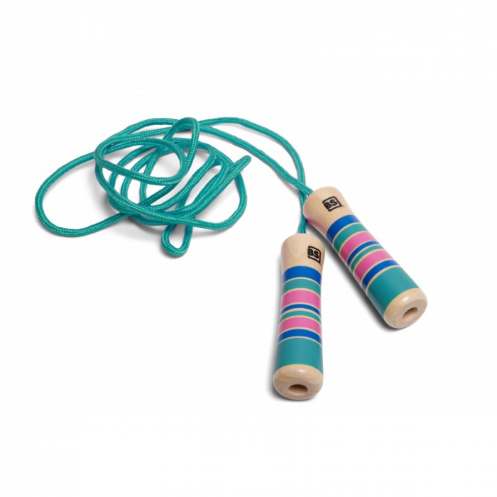 Coarda de sărit BS Toys turcoaz, manere lemn