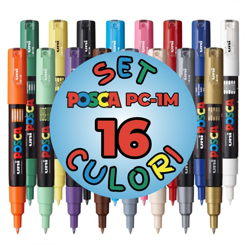 Set 16 Markere POSCA PC-1M, Varf Fin 0.7 mm