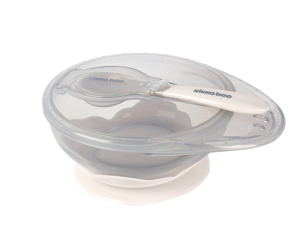 Set Castron cu Ventuza KikkaBoo Beige, 250ml