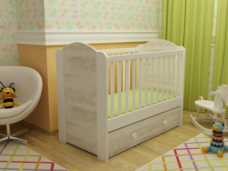 Patut Happy cu leganare si sertar Mykids Alb-Antik