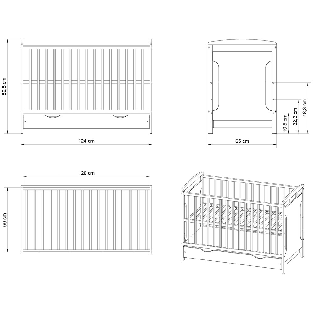 Patut Karly Hubners 120x60 Alb cu Sertar - imagine 2