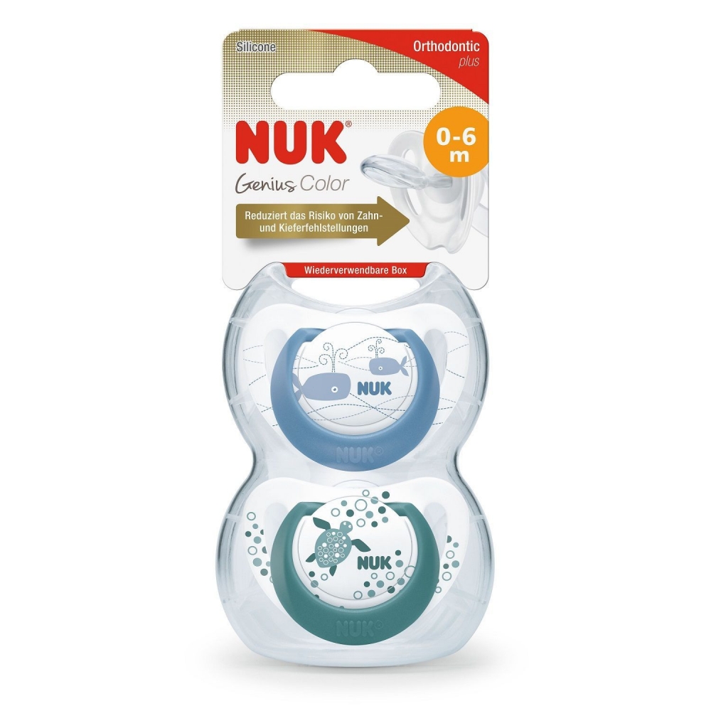 Set 2 Suzete NUK Genius Color Silicon M3, 18-36 luni, Albastru
