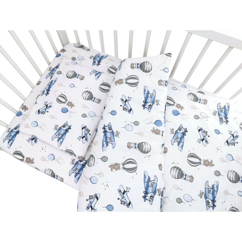 Lenjerie patut MimiNu 5 piese Bumbac Blue Plane - imagine 2