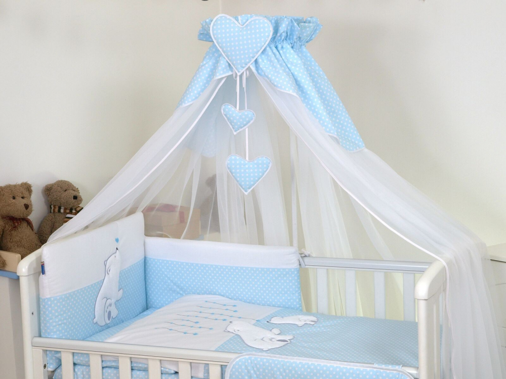 Baldachin Patut Bebe Amy Bear Heart Blue, 160x600 cm - imagine 3