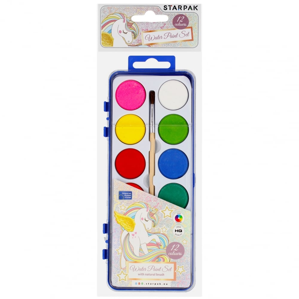 Set Acuarele Starpak Unicorn, 12 Culori, Include Pensulă