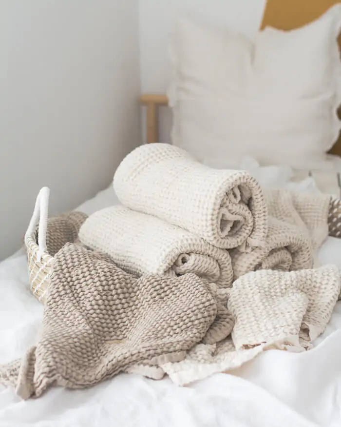 Paturica BabyLy Bumbac Waffle, 100x120 cm, Crem - imagine 6