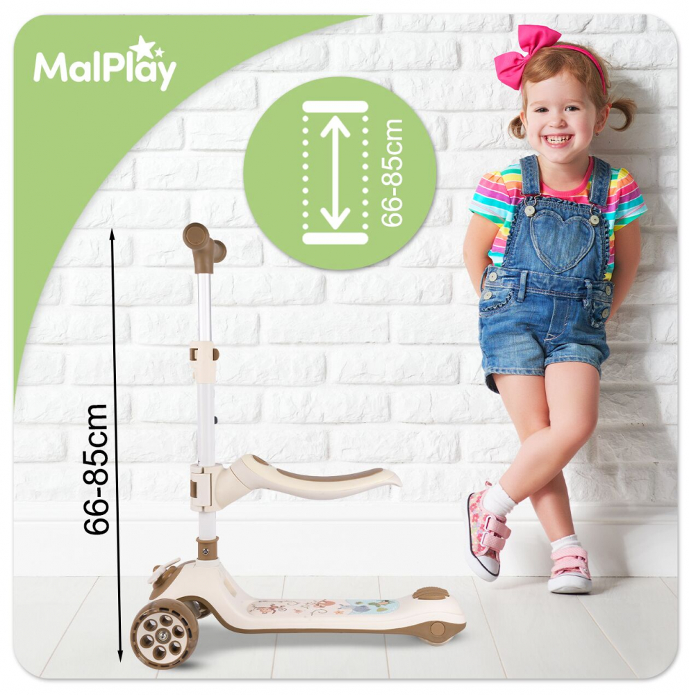 Trotineta Malplay 3-in-1 cu Scaun si LED - imagine 4