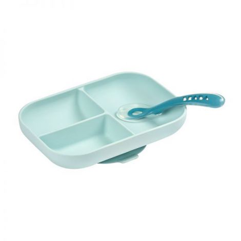 Set Masa Silicon Beaba 2 Piese Bleu cu Ventuza - imagine 8