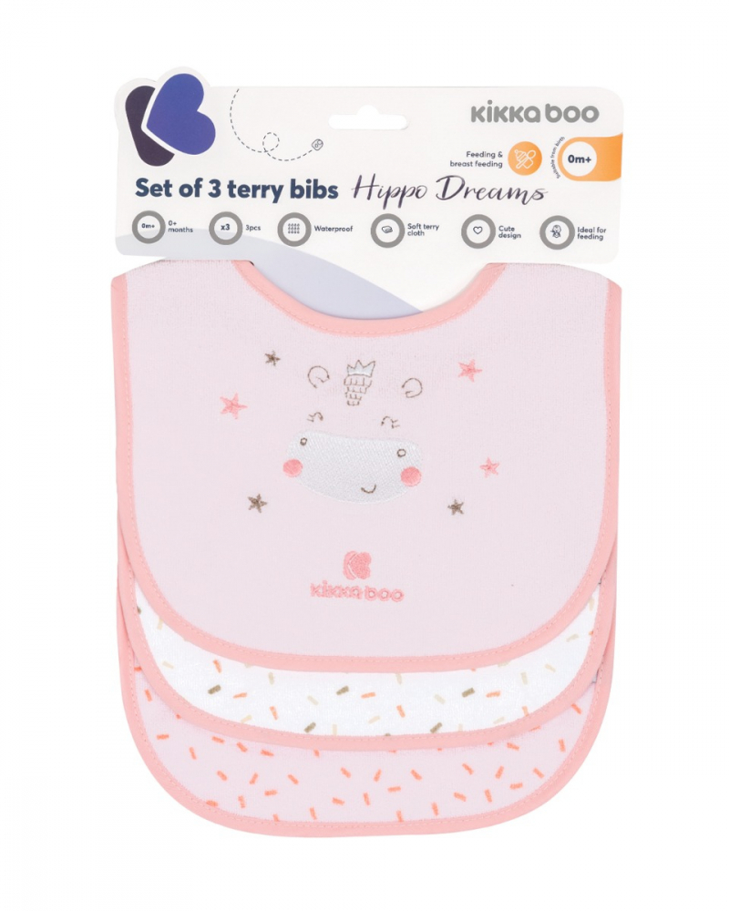 Set 3 Bavete KikkaBoo Terry cu Velcro | Pink