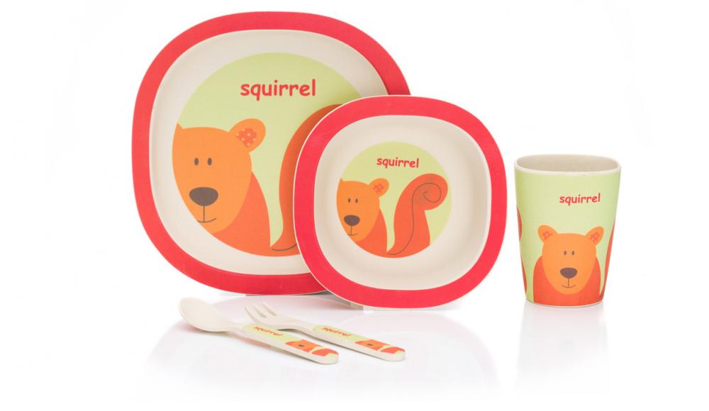 Set Masa Bambus Fillikid 4 Piese, Orange Red - imagine 4