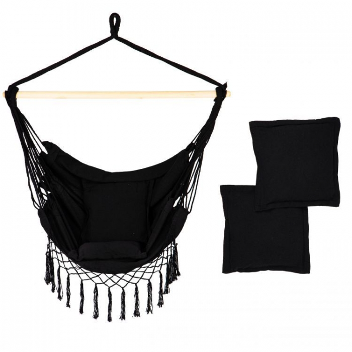 Leagan suspendat Modernhome negru cu 2 perne - imagine 3