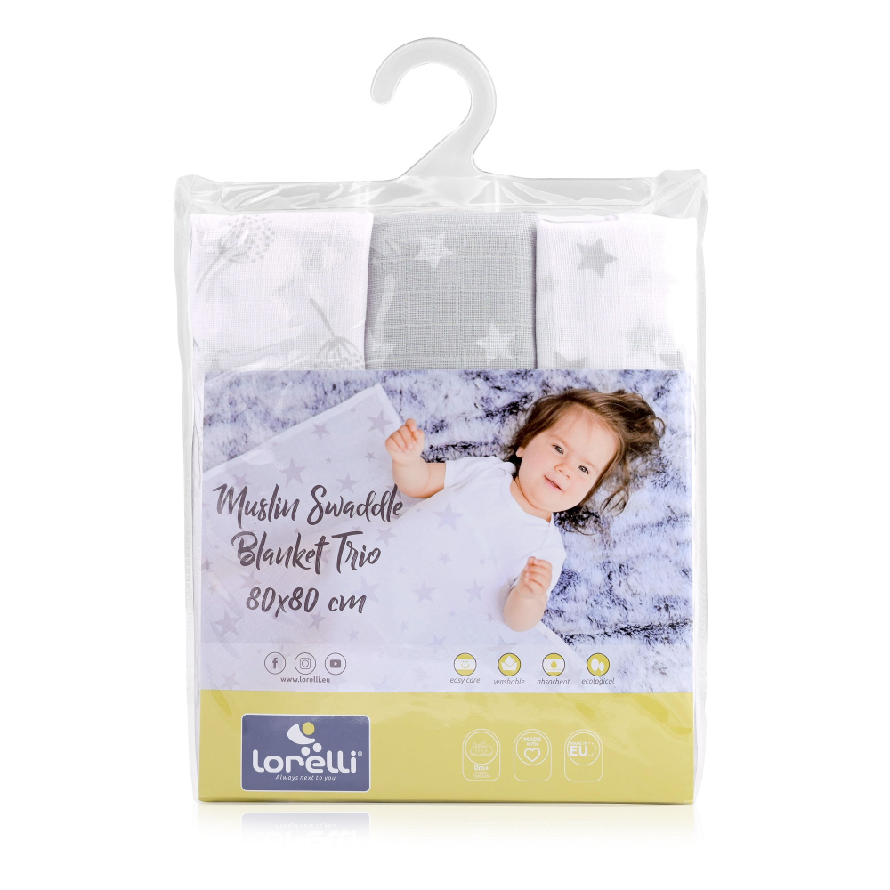Set 3 scutece muselină Lorelli Grey Mix