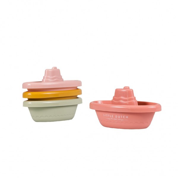 Set 4 Barci de Baie Little Dutch Stivuibile Roz - imagine 3