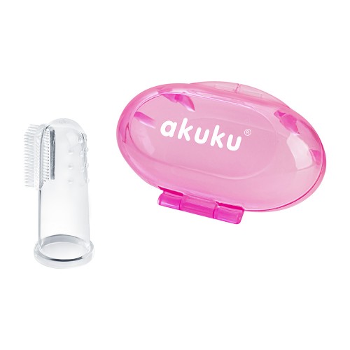 Periuță silicon Akuku roz, masaj gingii bebe