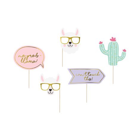 Set Photo Booth Lama Party Deco, 5 Bucati