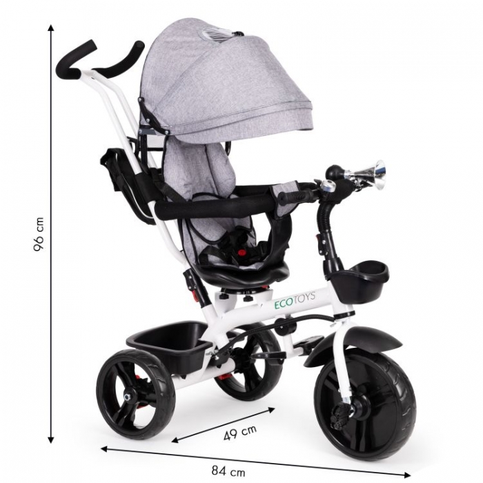 Tricicleta Ecotoys JM-322 Gri, Scaun Reversibil - imagine 7