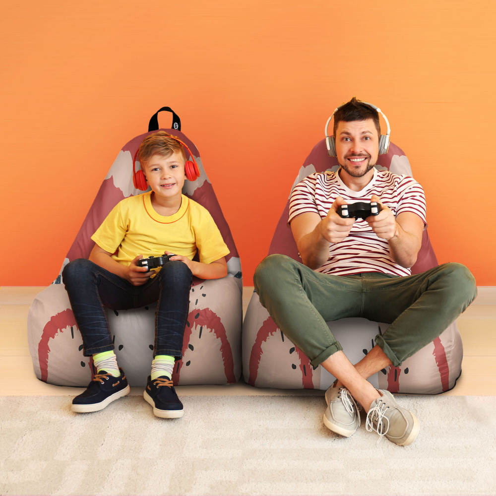 Fotoliu Puf Chill XL Updeco, Bej cu Model Roșu - imagine 4