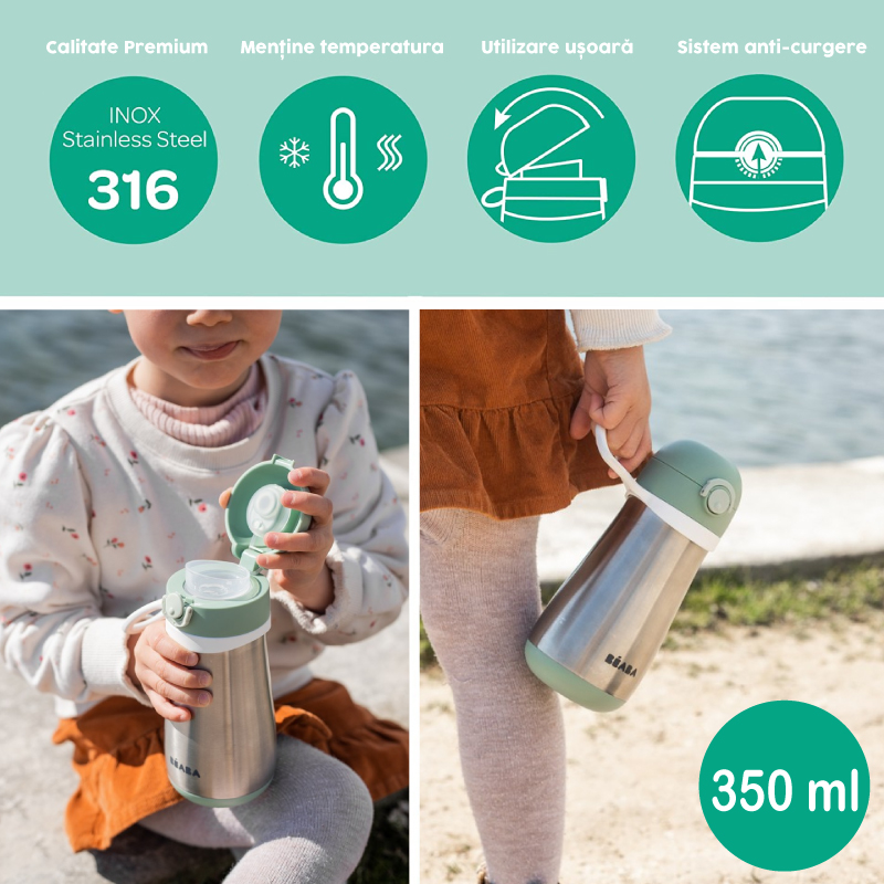 Termos Beaba 350 ml Sage Green | Oțel Inoxidabil - imagine 3