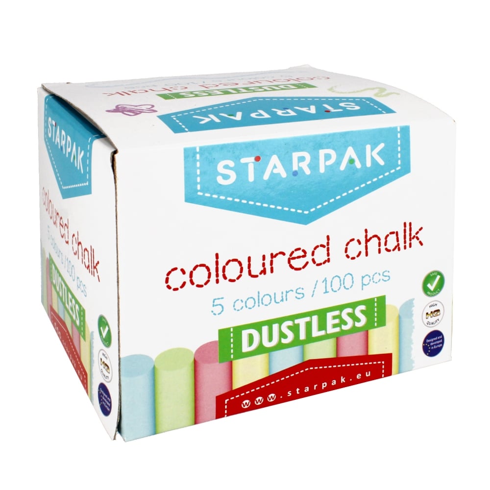 Cretă Fără Praf Starpak, 5 Culori, 100 Buc