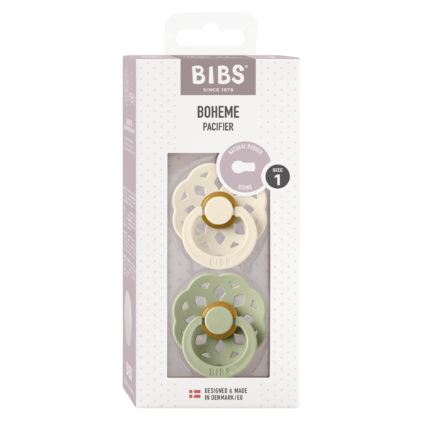 Set 2 Suzete BIBS Bohome Latex, 0+ Luni, Ivory/Sage