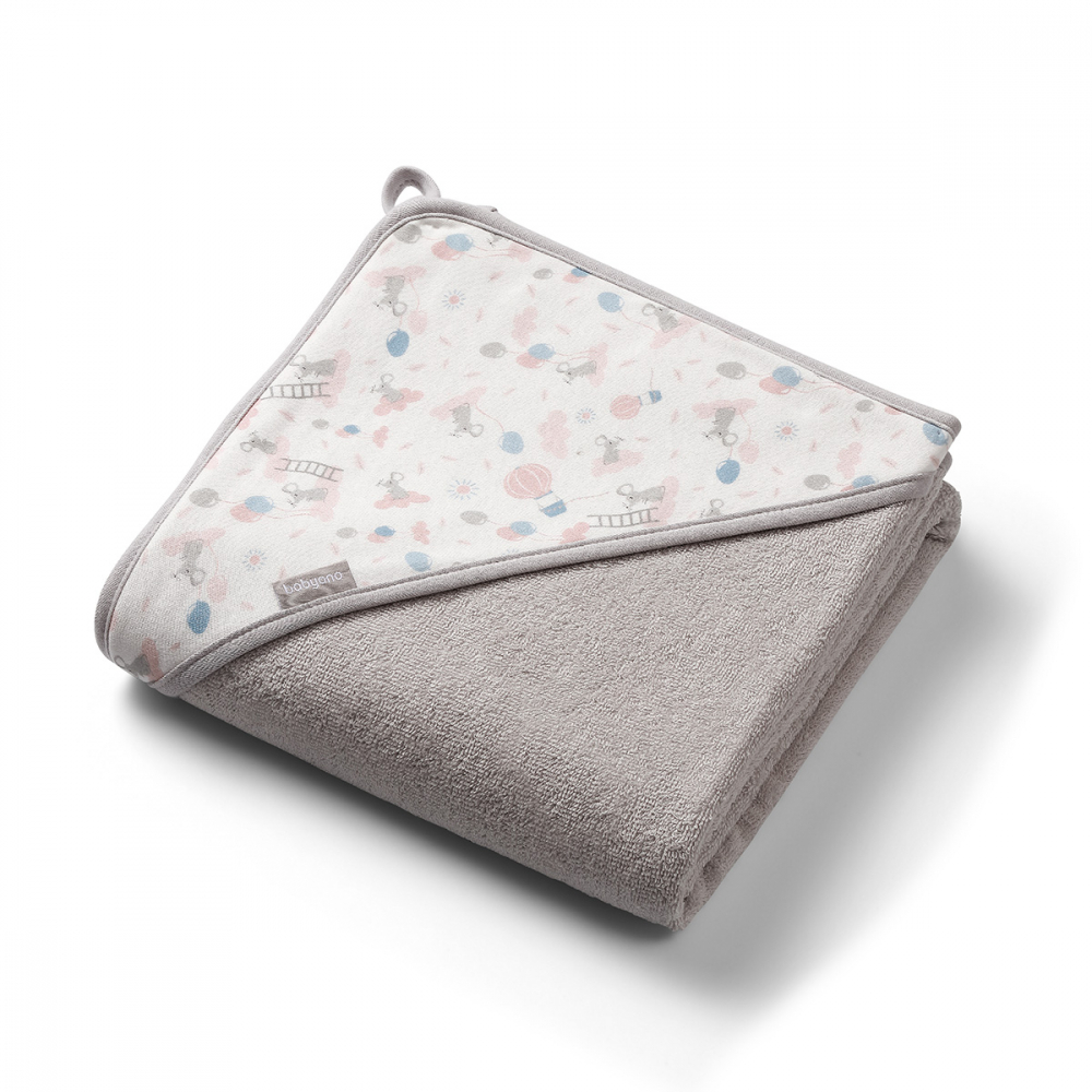 Prosop Baie Babyono cu Glugă, Bumbac Soft, Gri - imagine 6